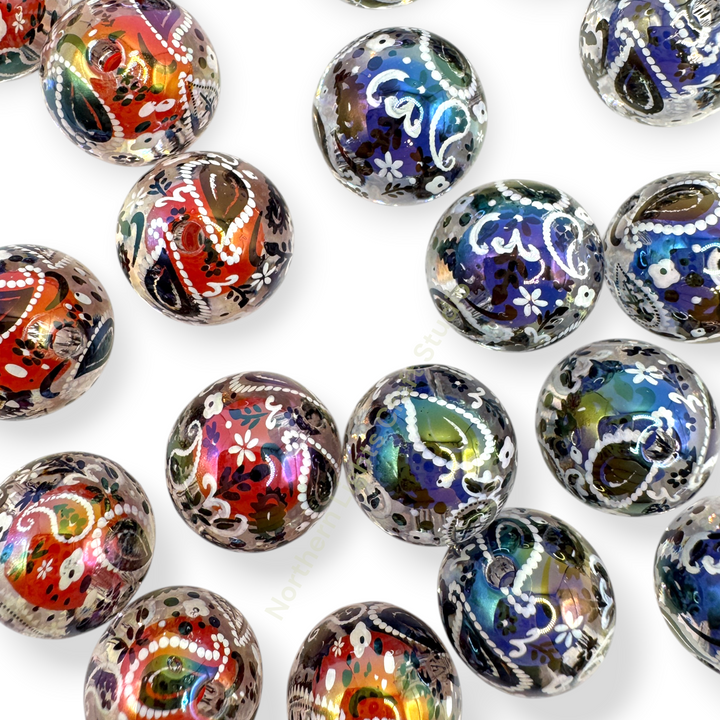 Paisley Double Layer Printed Premium 16mm Acrylic Beads - 20pc.
