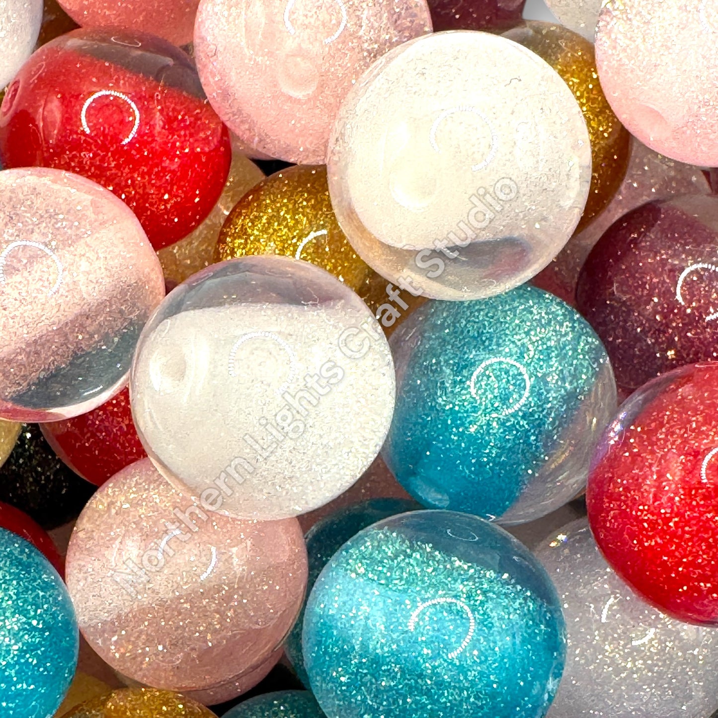 Fine Glitter Double Layer Core Bead Mix - 16mm - 20 pieces