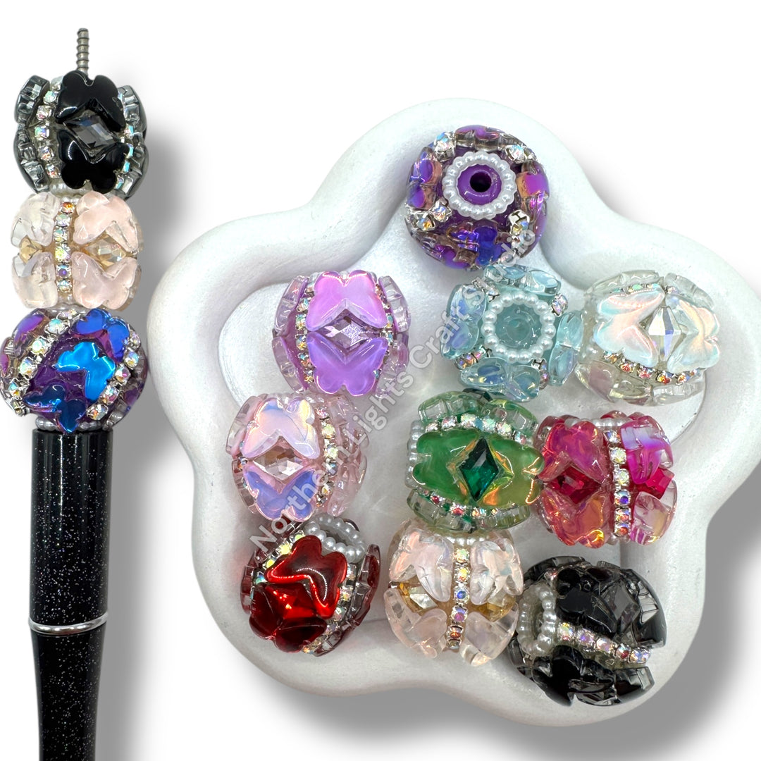 Butterfly and Rhinestone Indian Bead -2pc.