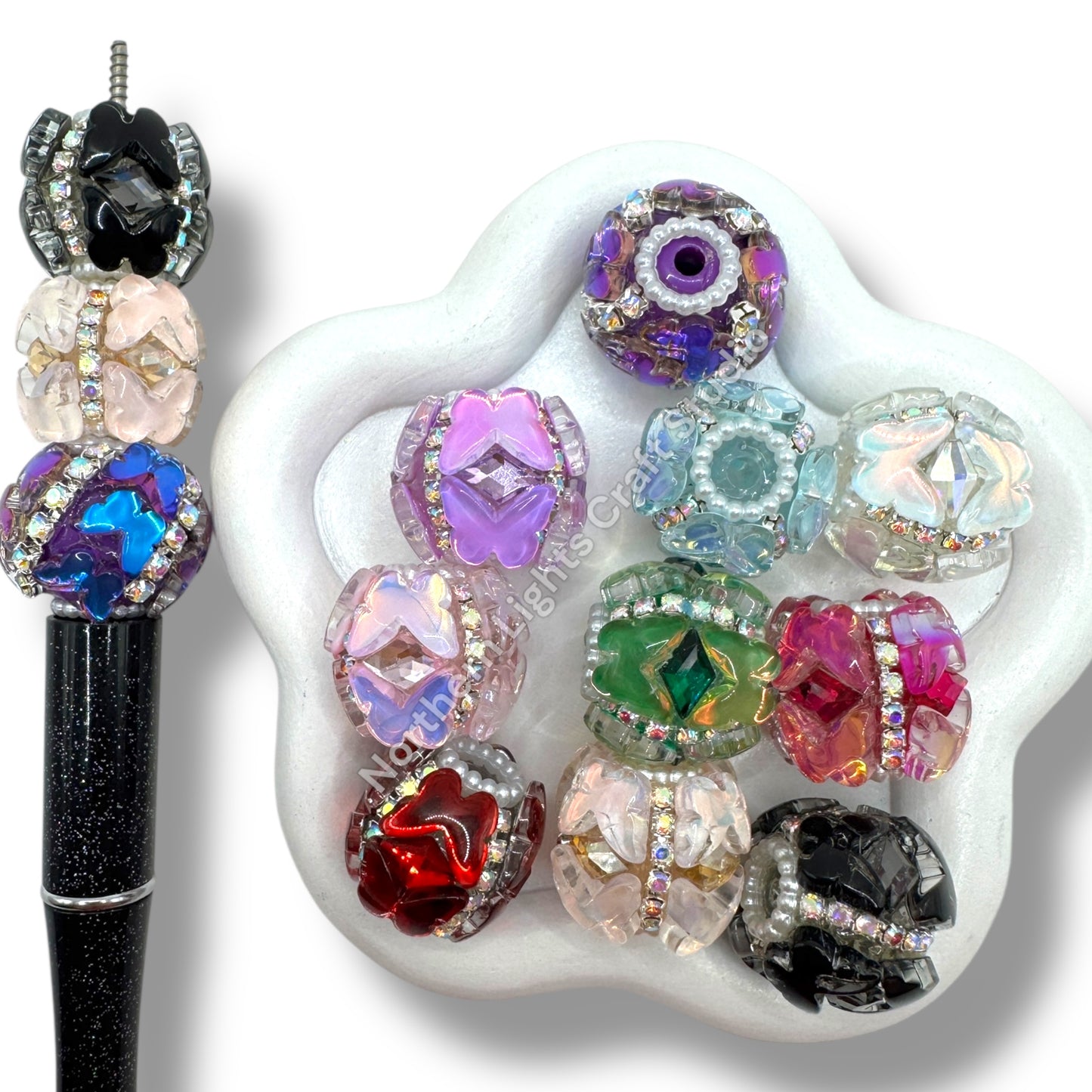 Butterfly and Rhinestone Indian Bead -2pc.