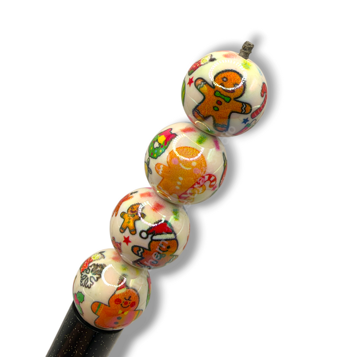 Cute Holiday Gingerbread Printed UV Acrylic 16mm Bead -20 pc.