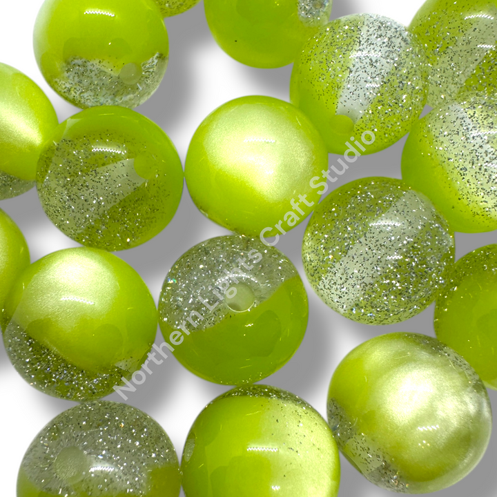 Cat Eye Glitter Galaxy 16mm Bead - Green or Gold - 20 Pcs.