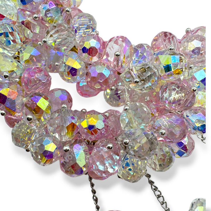 Pink and AB Crystal Moon Suncatcher / Moon Car Charm