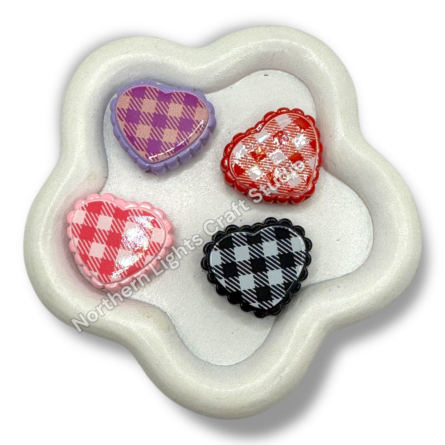 Checker Print Lace Heart Beads -10pc.