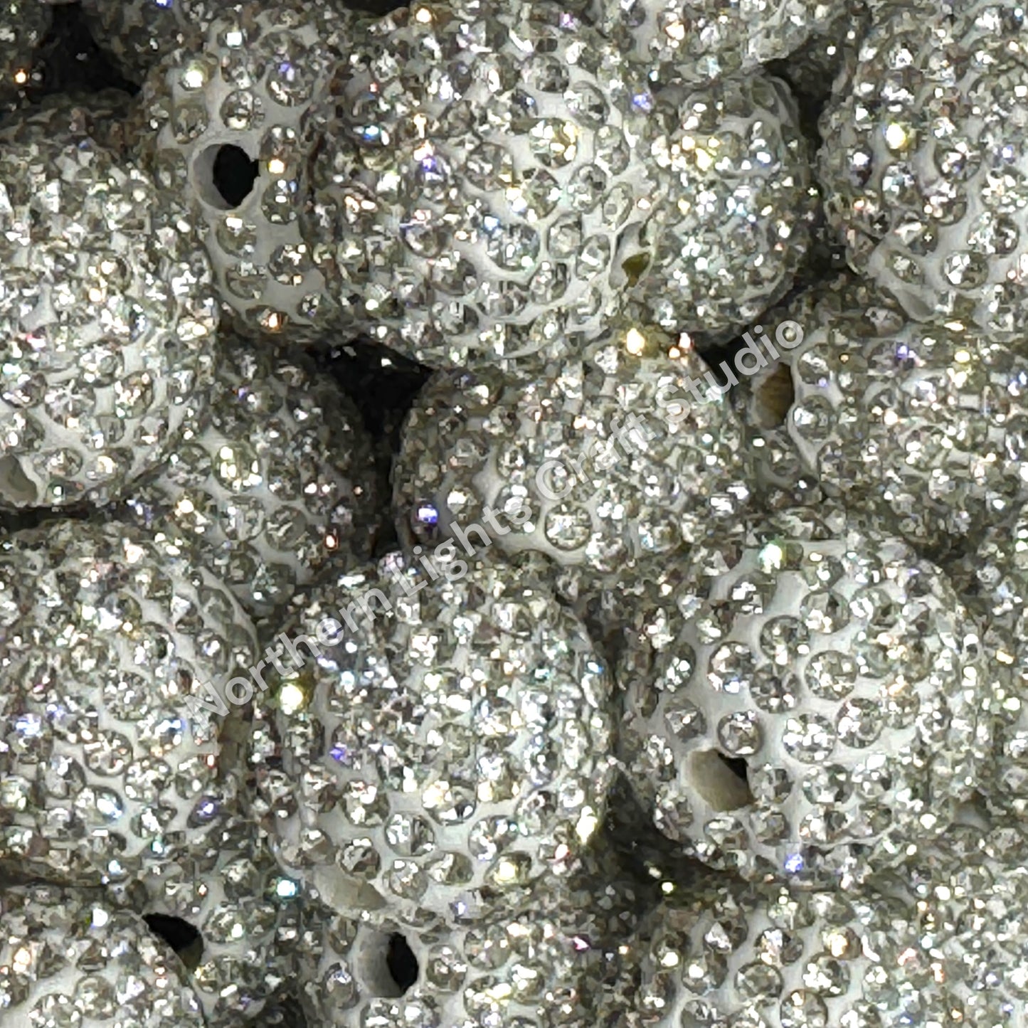 Silver With AB Rhinestone Beads-16mm - 10pc.