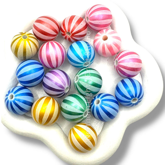 Frosted Pumpkin Stripe Beads -16mm - 20pc