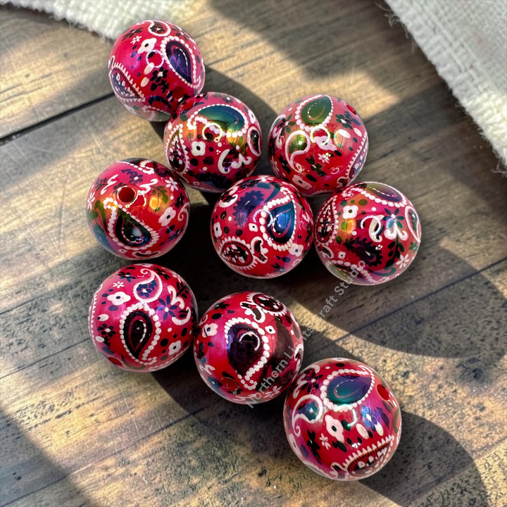 Fucshia Paisley Bandana UV 20mm Acrylic Beads - 10pc.