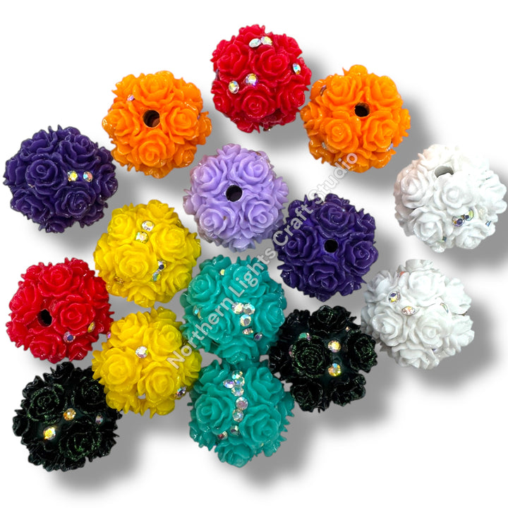 Bright Flower Beads with Rhinestone Accents 16mm - 2pc. - Choose Color