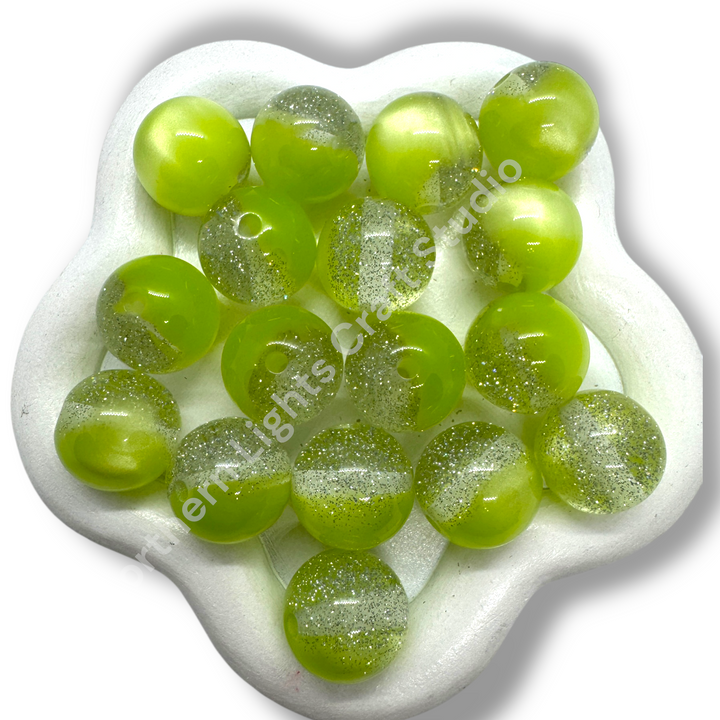 Cat Eye Glitter Galaxy 16mm Bead - Green or Gold - 20 Pcs.