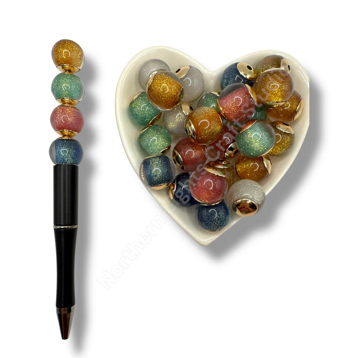 Glitter Gold Cap Layered Galaxy Bead 16mm - 20pc.