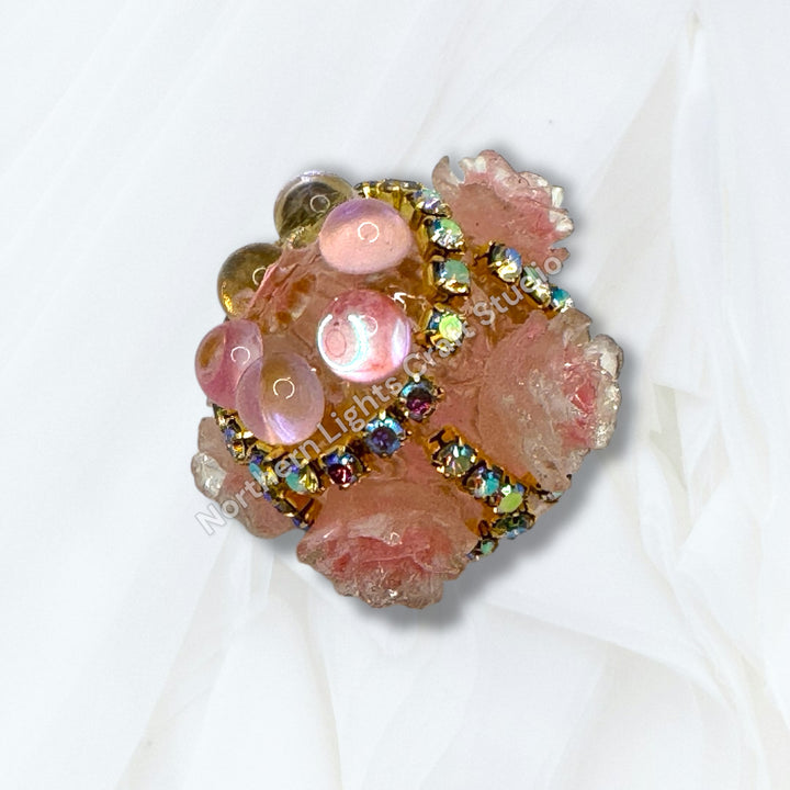 Fancy Velvet Flower and Rhinestone Bead -2pc.
