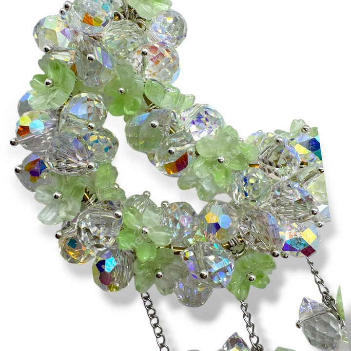 AB and Green Flower Crystal Moon Suncatcher Car Charm
