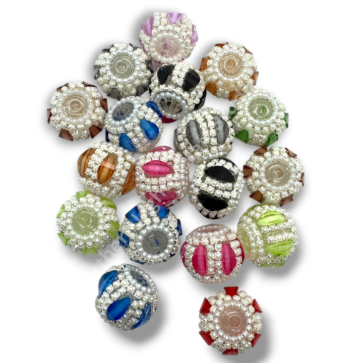 Fancy Pumpkin Slice Rhinestone Pearl Beads - 5pc.  Mix