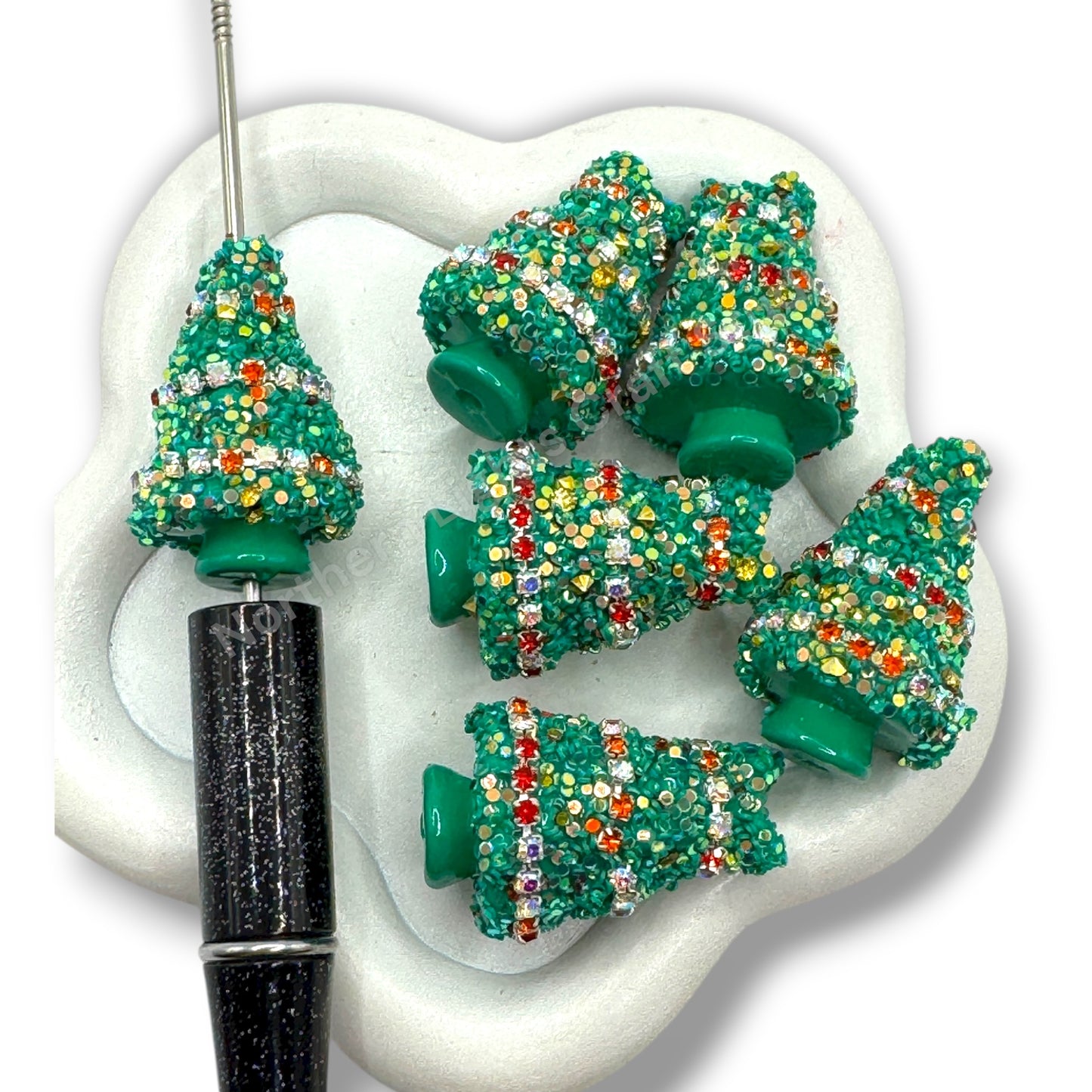 3d Christmas Tree Acrylic Sugar and Rhinestone Wrapped Tree - 2pc.