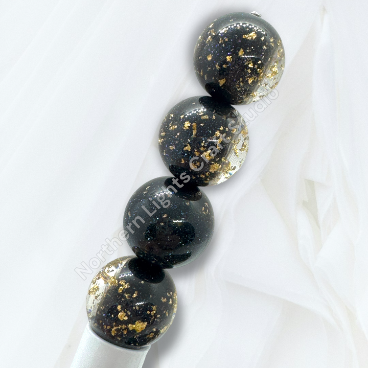 Black Galaxy Glitter Gold Flake 16mm Resin Beads -20pc.