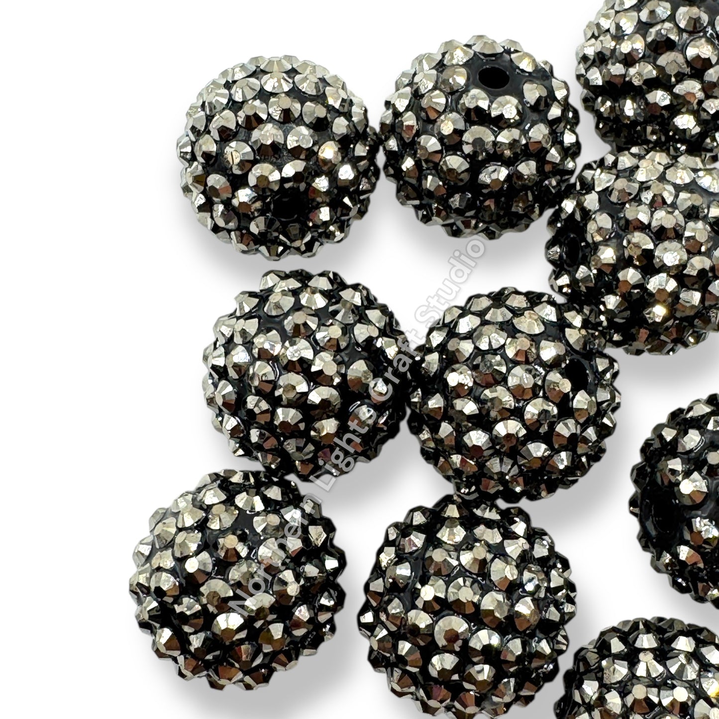 Gunmetal Acrylic Rhinestone Bubblegum Beads - 10pc.