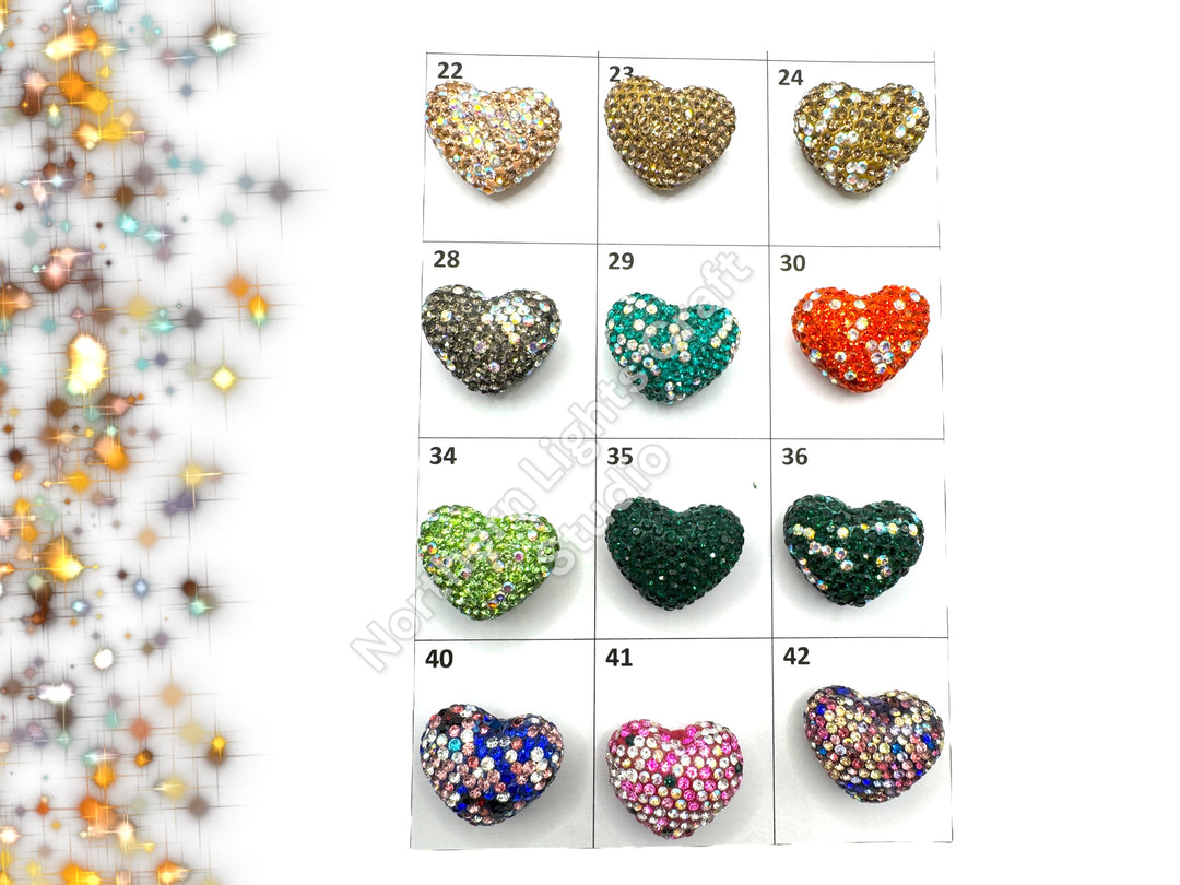 Rhinestone Heart Beads, Pave Heart Crystal Beads, Clay Pave Rhinestone Hearts, Crystal Hearts, Bling Hearts,  - Read Description