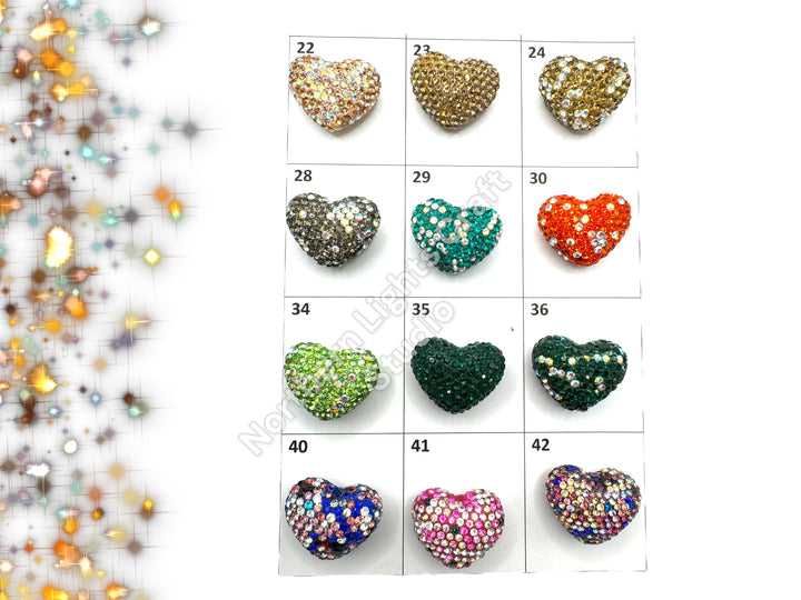 Rhinestone Heart Beads, Pave Heart Crystal Beads, Clay Pave Rhinestone Hearts, Crystal Hearts, Bling Hearts,  - Read Description