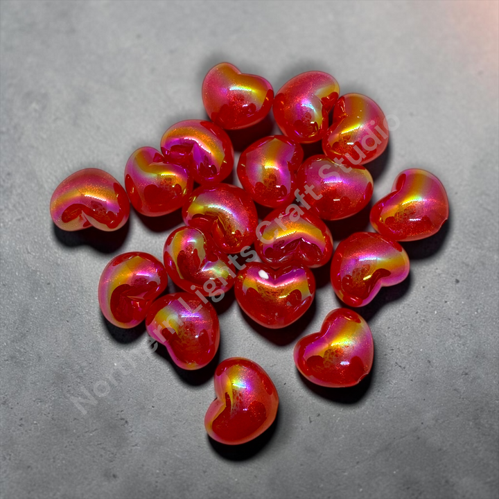 Puffy Glitter Galaxy Red UV Acrylic Hearts - 10 pc.