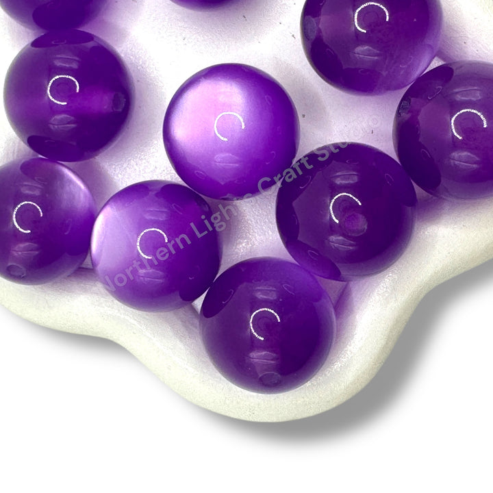 Bright Purple Cat Eye Shiny 20mm Beads -10 pc.