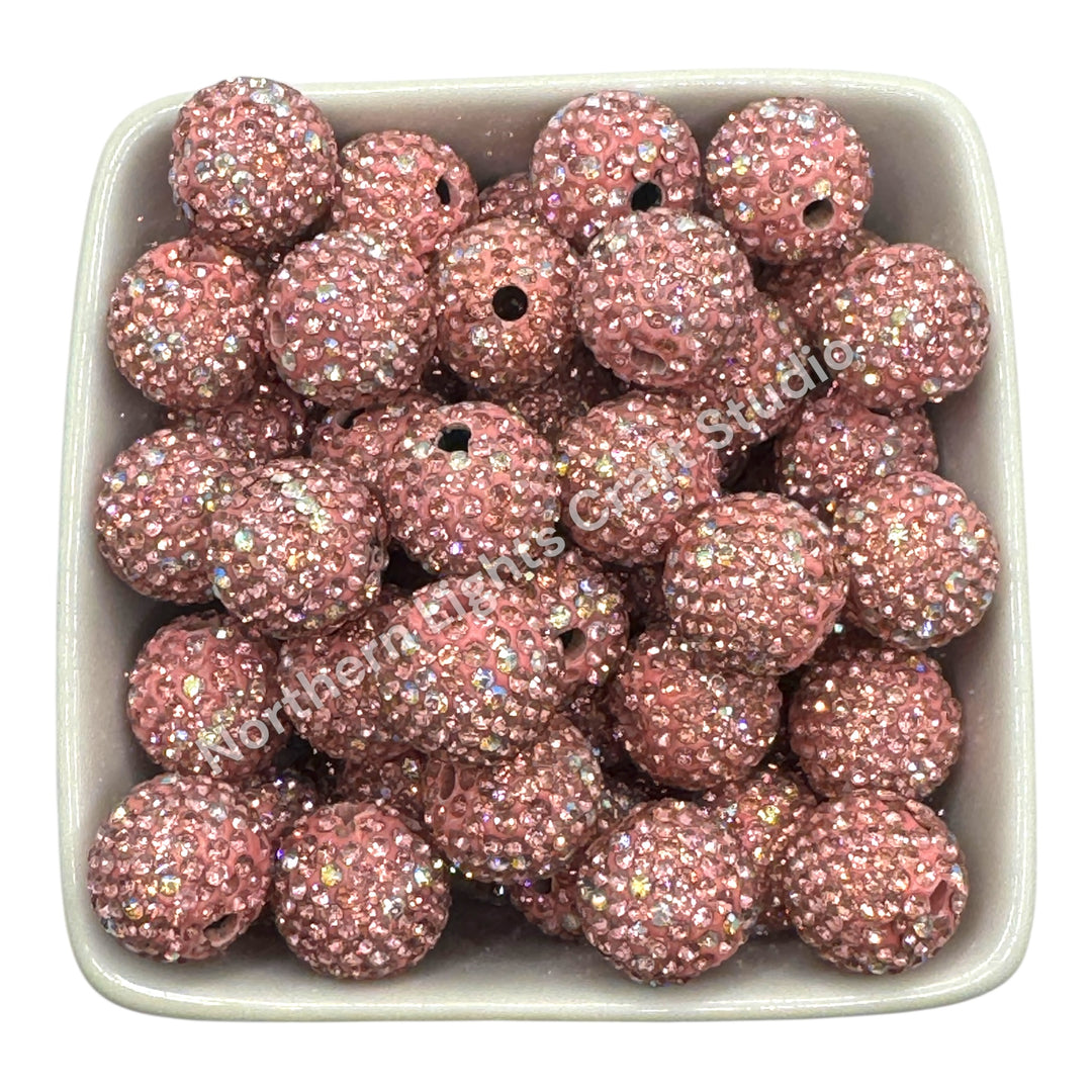 Pink With Silver Accents Clay Base Rhinestone Beads-16mm - 10pc.