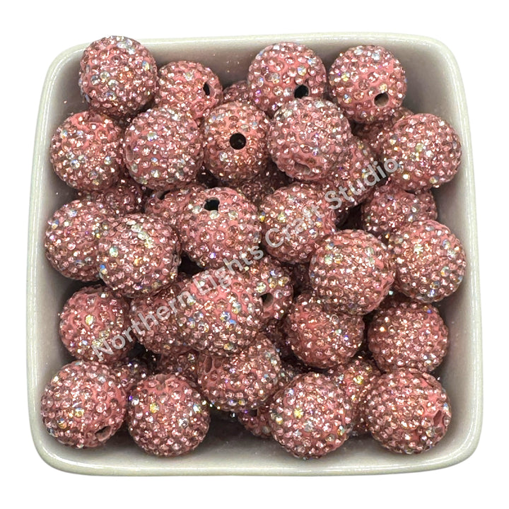 Pink With Silver Accents Clay Base Rhinestone Beads-16mm - 10pc.