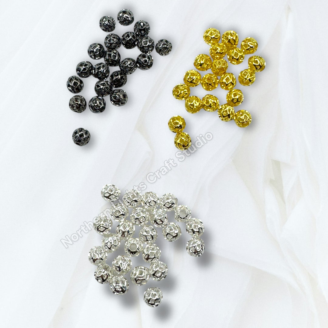Lattice Design Metal Round 6mm Spacer Beads for Pens or Jewelry - 25pc.