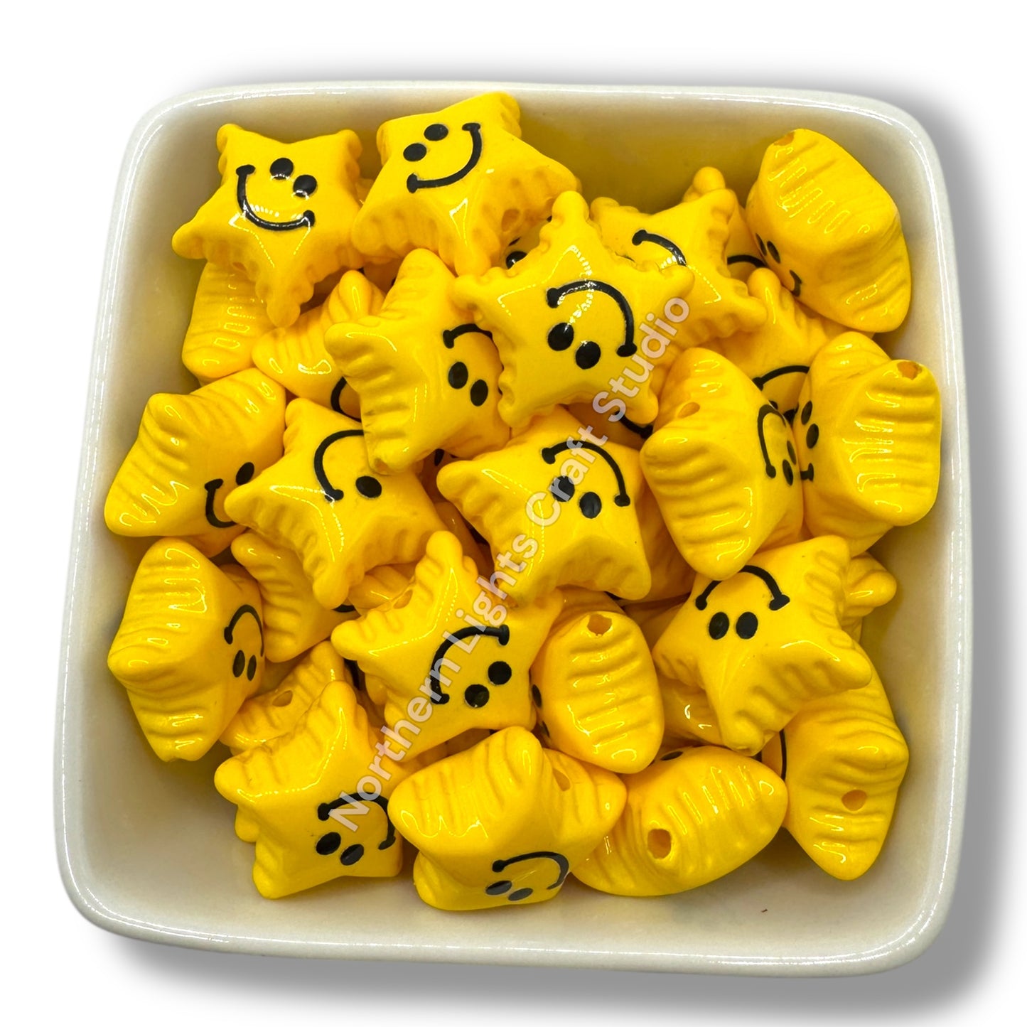 Printed Smiley Star Beads  - 10pc.