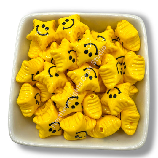 Printed Smiley Star Beads  - 10pc.