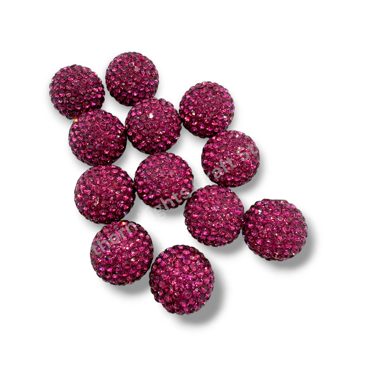 Magenta Rhinestone Clay Base Beads-16mm - 10pc.
