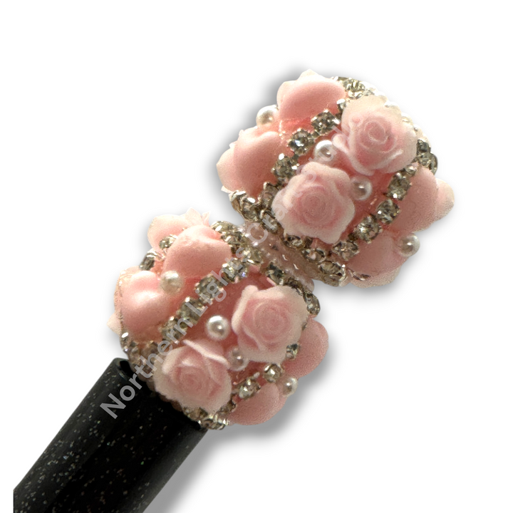 Fuzzy Heart and Flower Pink Acrylic Heart Charm Bead - 1pc.