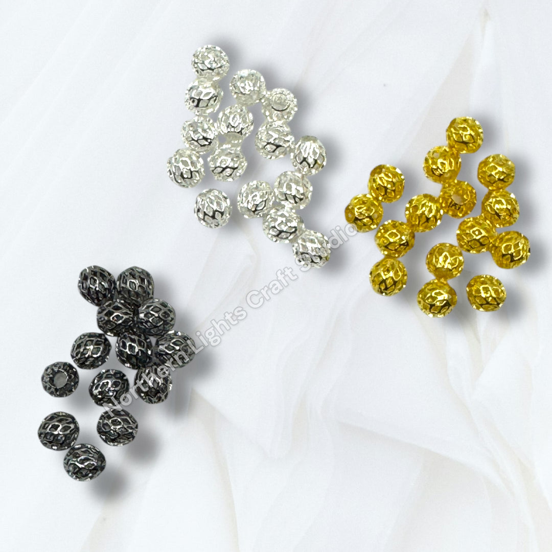 Lattice Design Metal Round 8mm Spacer Beads for Pens or Jewelry - 25pc.