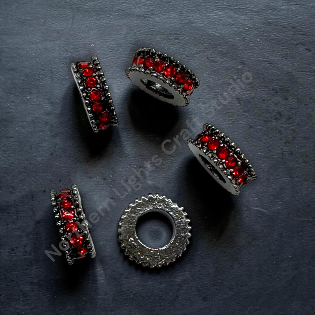 10mm Black Metal Red Rhinestone Spacers-10pcs