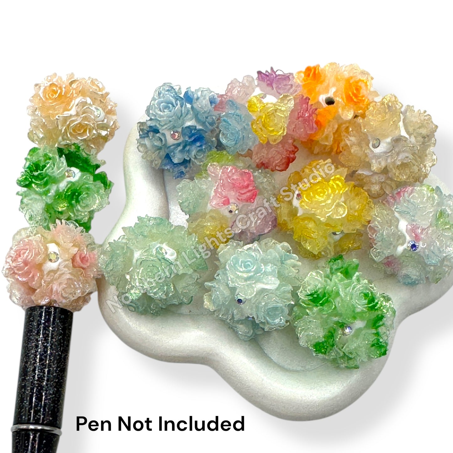 Shimmering Rose Flower Beads with Rhinestone Accents 16mm - 5pc.