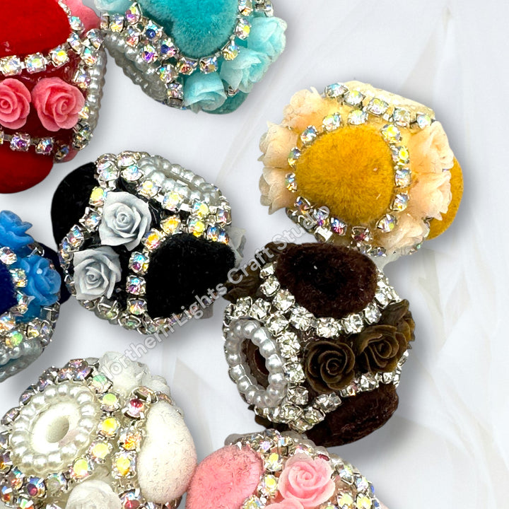 Fancy Velvet Heart and Flower Bead - 10pc.  mix