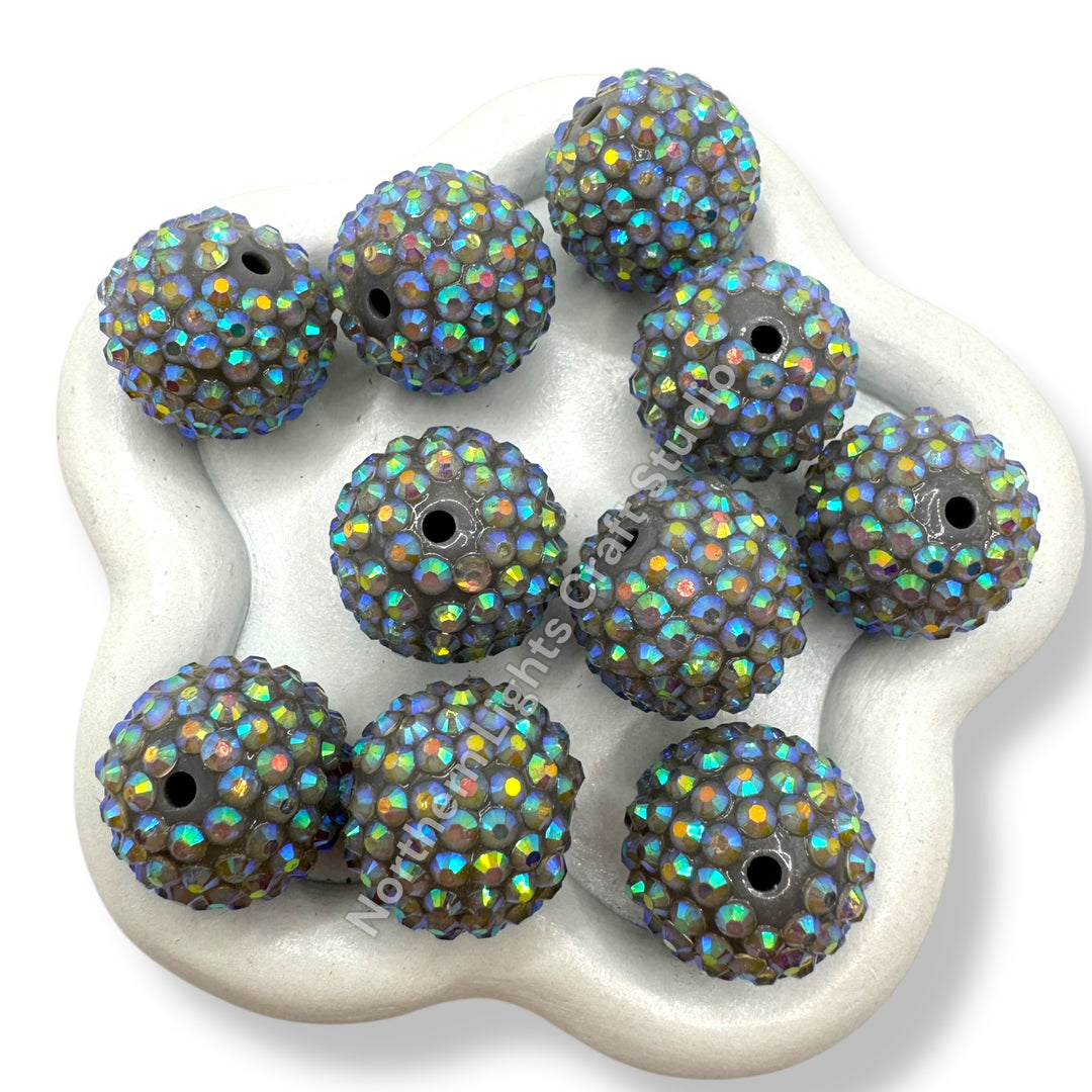 Grey AB 20mm Acrylic Rhinestone Bubblegum Beads - 10pc.