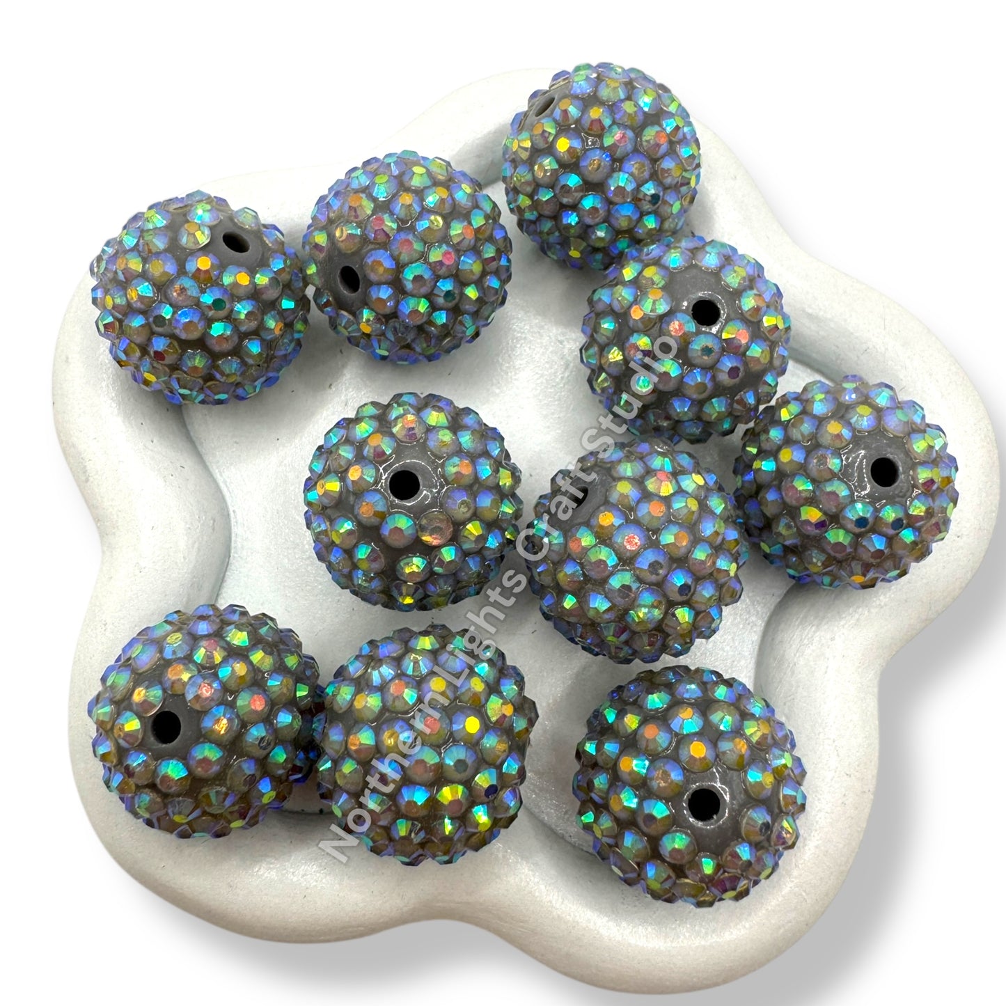 Grey AB 20mm Acrylic Rhinestone Bubblegum Beads - 10pc. (Copy)