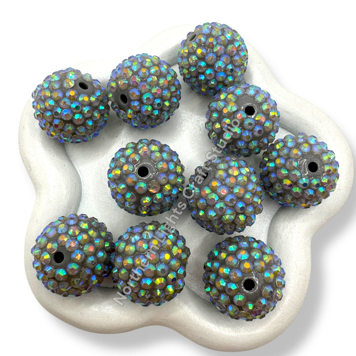 Grey AB 20mm Acrylic Rhinestone Bubblegum Beads - 10pc.