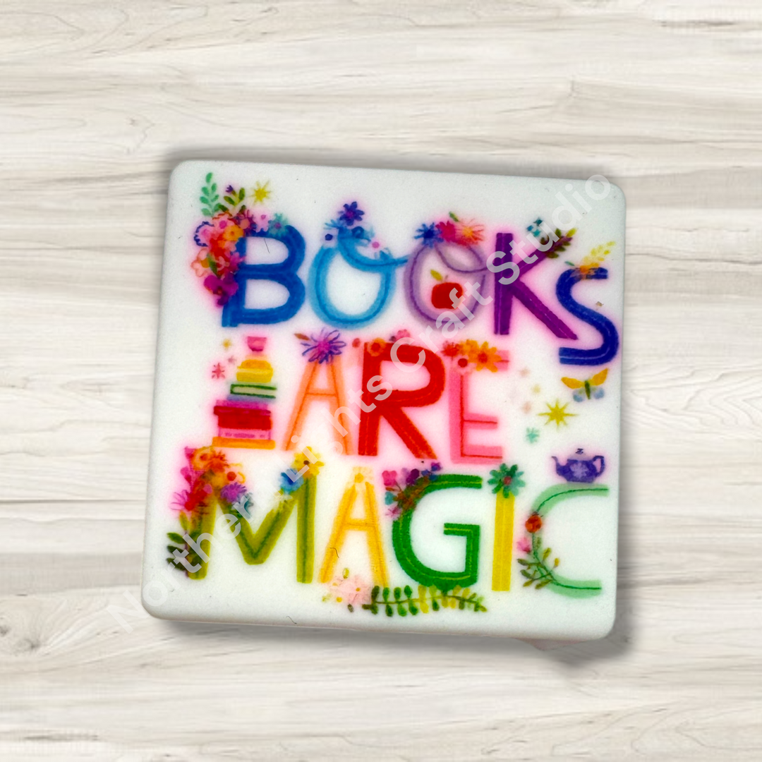 Books Are Magic Printed Silicone Focal Bead