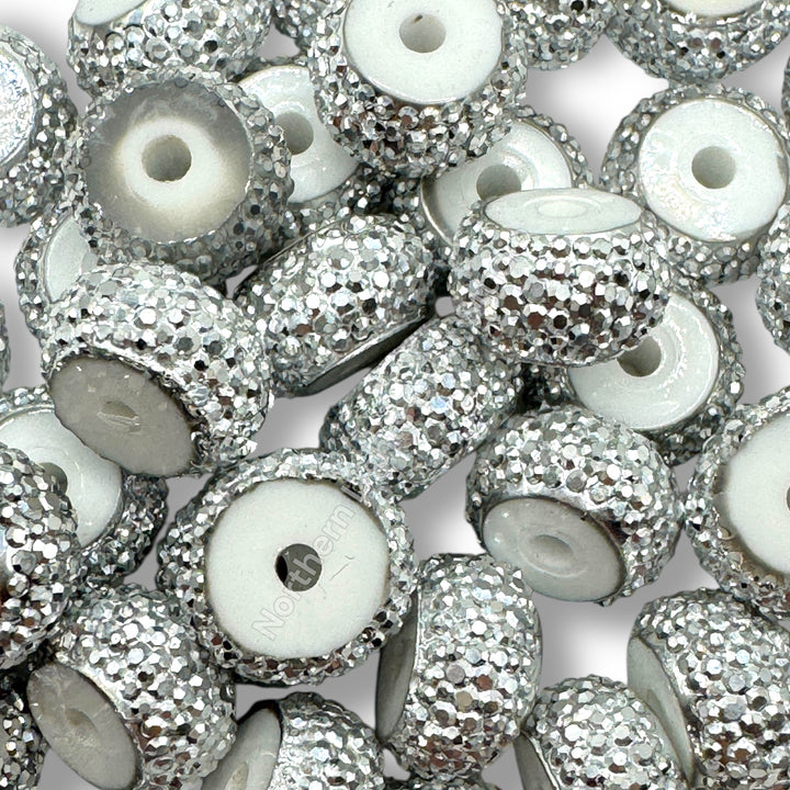 Textured Acrylic 11mm Silver Rondelle Spacer - 25pc