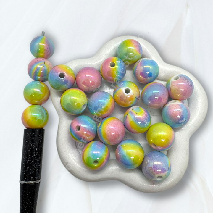 Easter Swirl Rainbow UV Printed 16mm Beads - 20pc.
