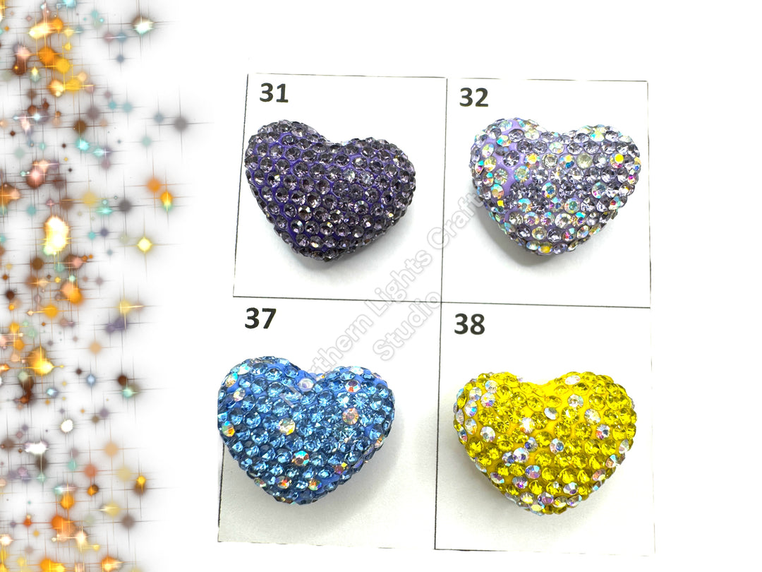 Rhinestone Heart Beads, Pave Heart Crystal Beads, Clay Pave Rhinestone Hearts, Crystal Hearts, Bling Hearts,  - Read Description