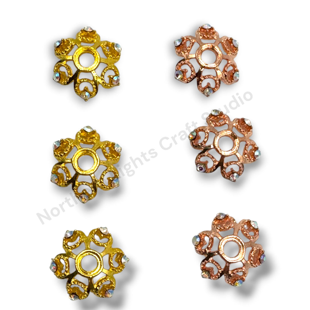 Daisy Metal Flower Rhinestone Silver 18mm Bead Cap  - 10pc.