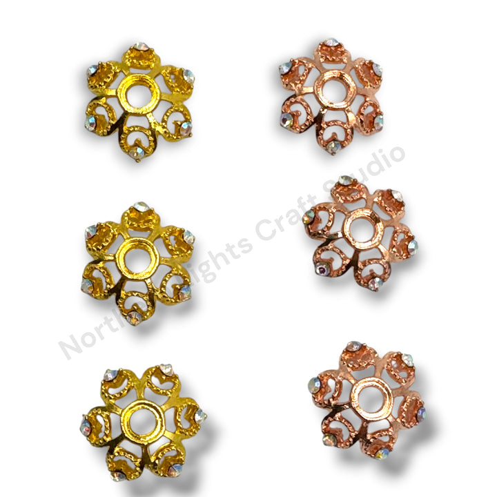 Daisy Metal Flower Rhinestone Silver 18mm Bead Cap  - 10pc.