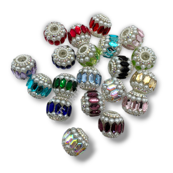 Pearl and Crystal Mirror Fancy Indian Beads - 10pc. Mix