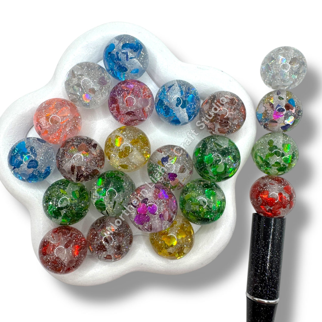 Glitter Foil Heart Beads 16mm - 20pc.