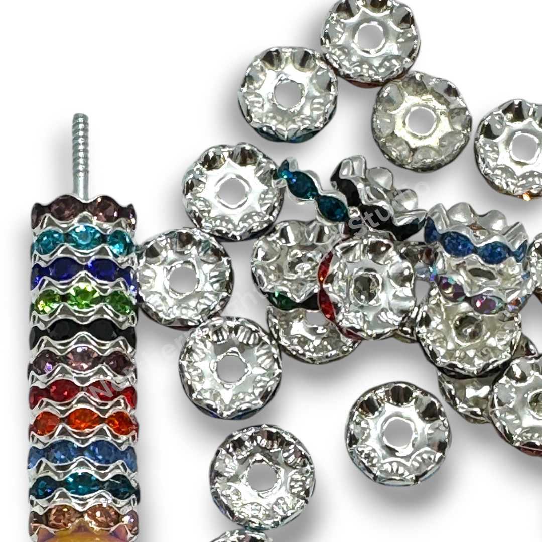 Metal Rhinestone Spacers -Round or Wavy-12mm Colorful Mix -30pcs.