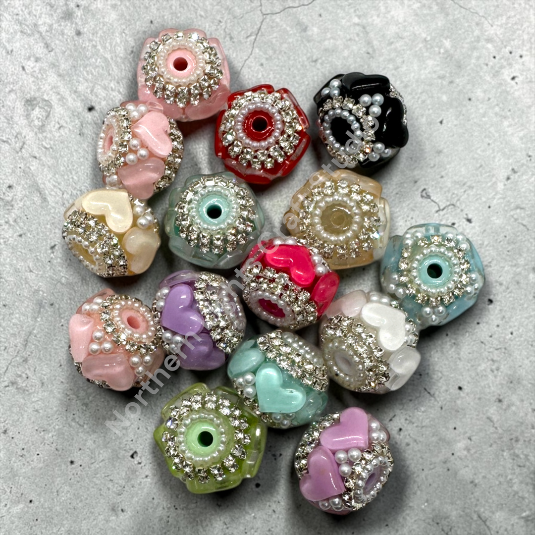 Jelly Heart Charm Acrylic Bead -10pc Mix