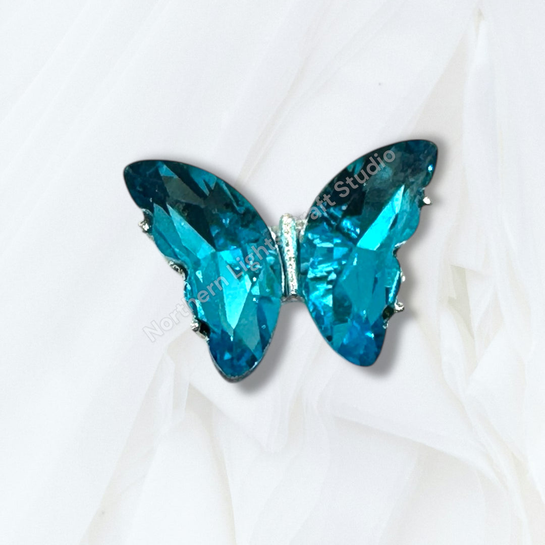 Metal Alloy Silver Crystal Butterfly Bead -2pc.