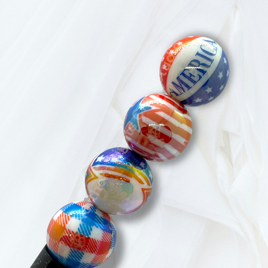4th of July Theme UV Printed 16mm Beads - 20pc.